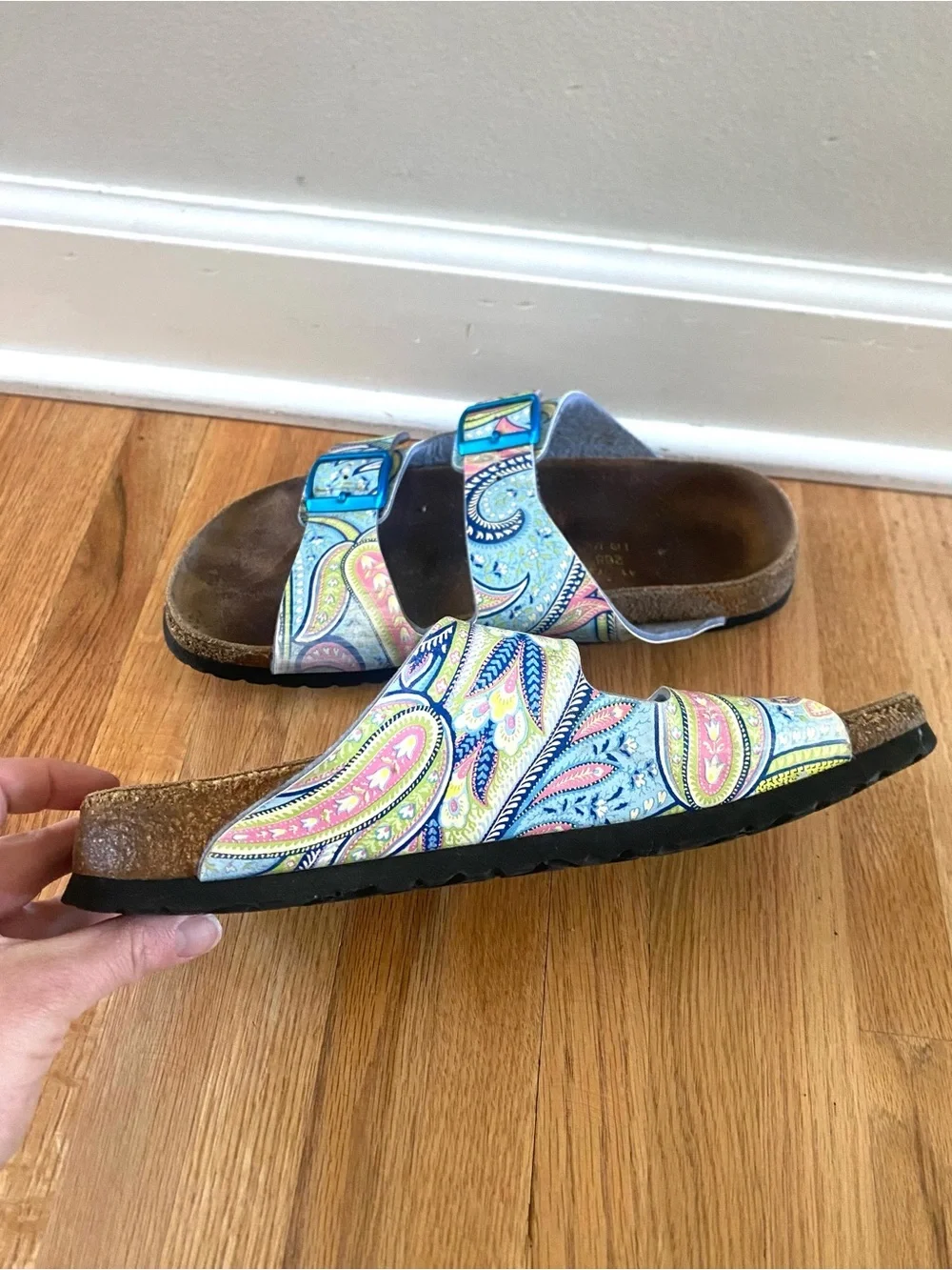 Birkenstock Papillio Arizona Sandals Paisley Blue Pink Size 41 US 8